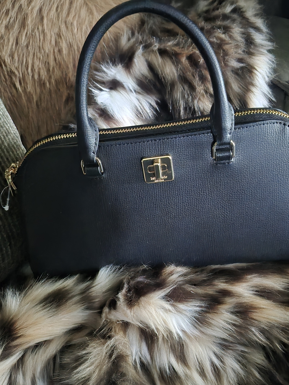 kate spade Black Leather Crossbody Satchel with Gold Hardware